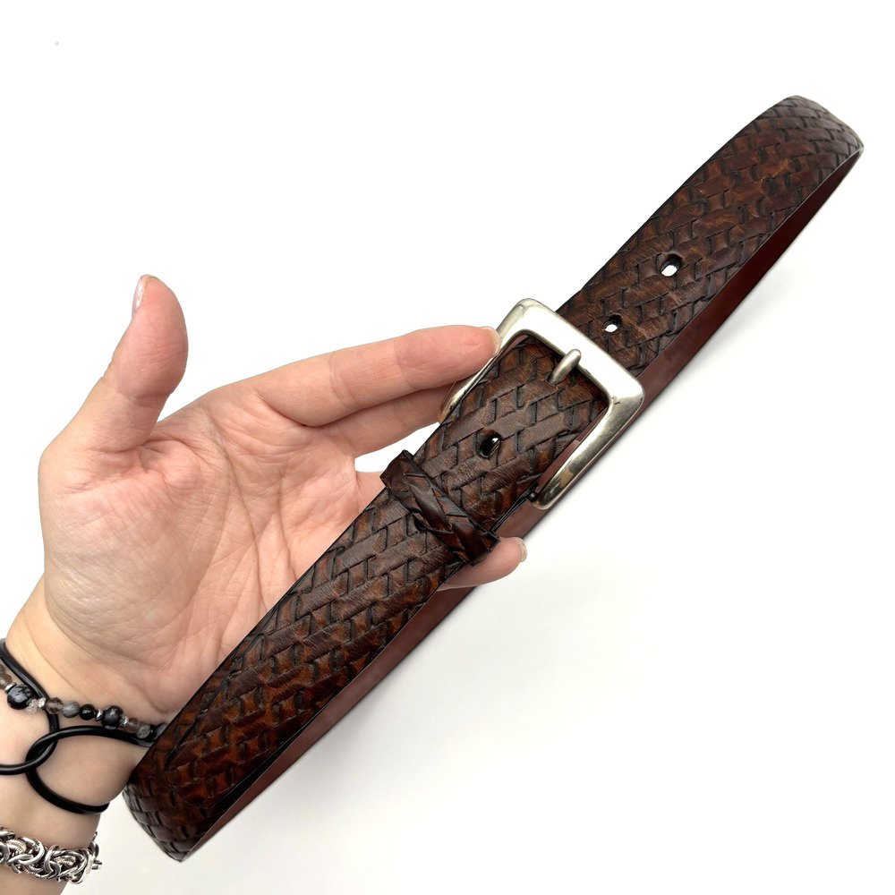1970s Harris Prestige Brown Basketweave Leather Dress Belt 36 Handcrafted in USA - Picture 7 of 13